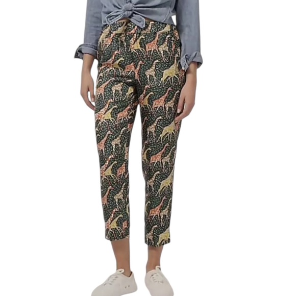 J. Crew Collection Pull-On Silk Twill Cropped Pants in Giraffes Print - 4 - Picture 2 of 16